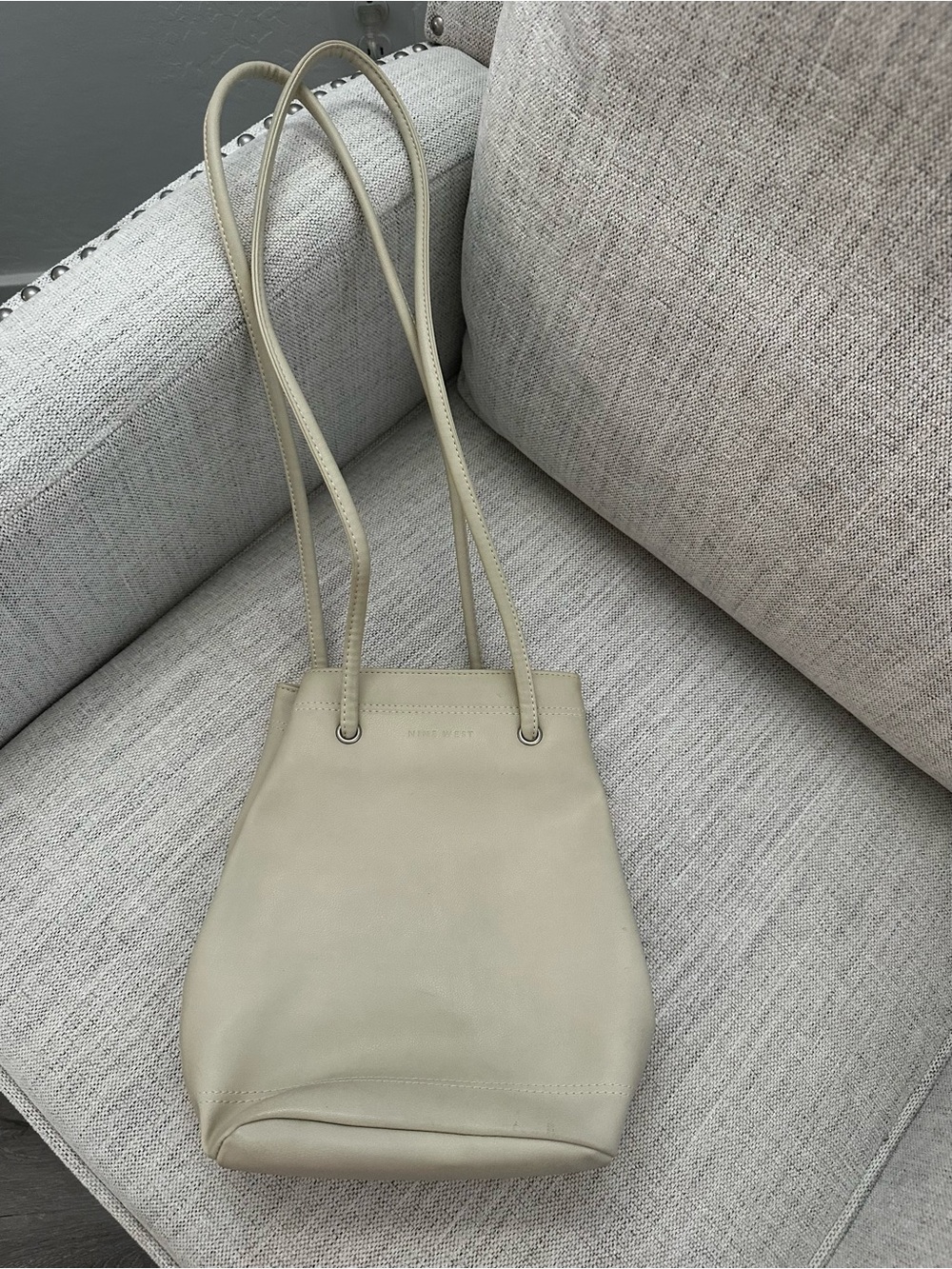 Nine West Minimal Leather Bucket Bag in Light Beige
